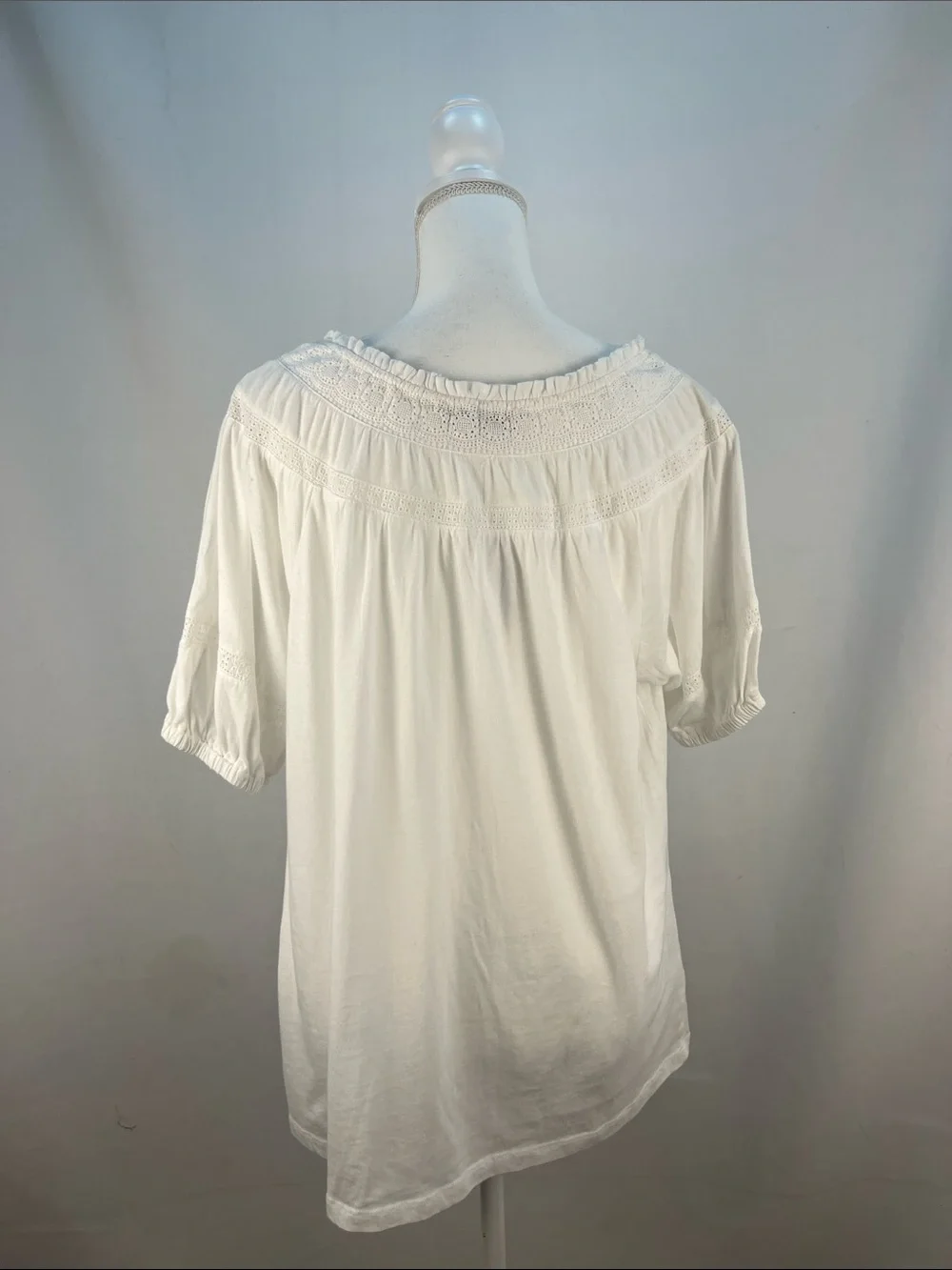 Ann Taylor LOFT White Eyelet Lace Peasant Blouse Top Size L NWT
